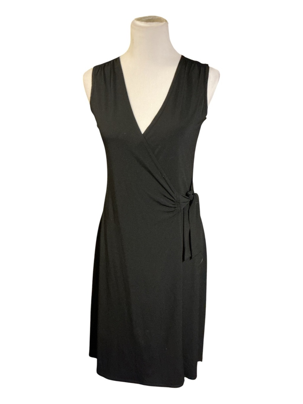 attention Black Sleeveless Wrap Dress with Side Tie